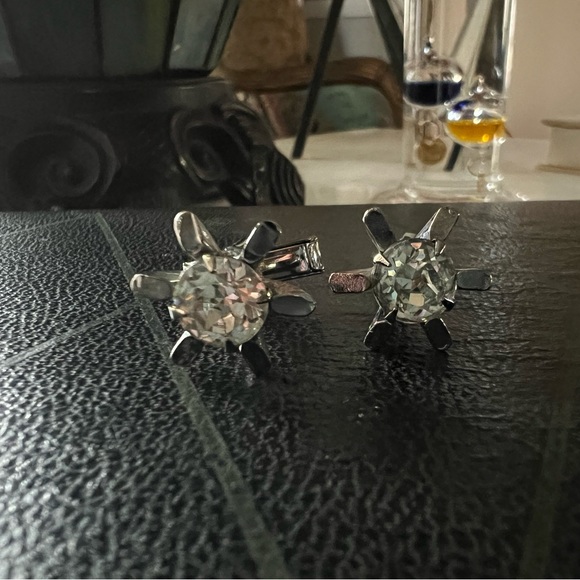 Vintage Art Deco Inspired Unisex Crystal Starlights Cufflinks and Tie-Tac Set - Picture 3 of 4